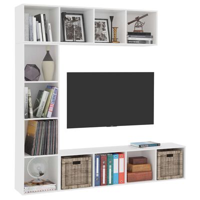 vidaXL Ensemble de bibliothèque/meuble TV 3 pcs Blanc 180x30x180 cm
