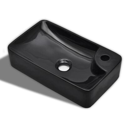 vidaXL Vasque à trou pour robinet céramique Noir pour salle de bain