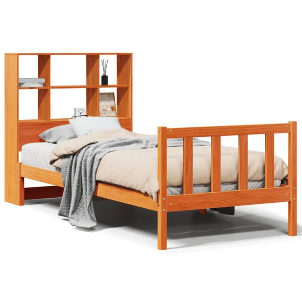 vidaXL Lit bibliothèque sans matelas cire marron 75x190 cm pin massif