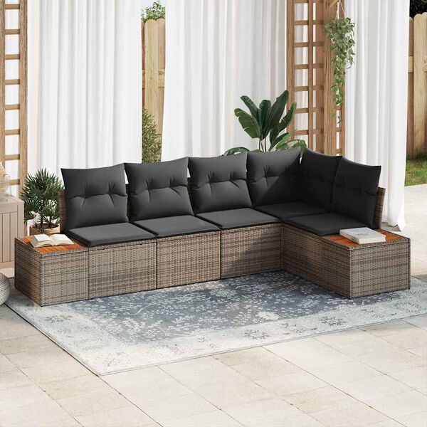 vidaXL Ensemble de canapé de jardin avec coussin 5 pcs Gris Poly rotin