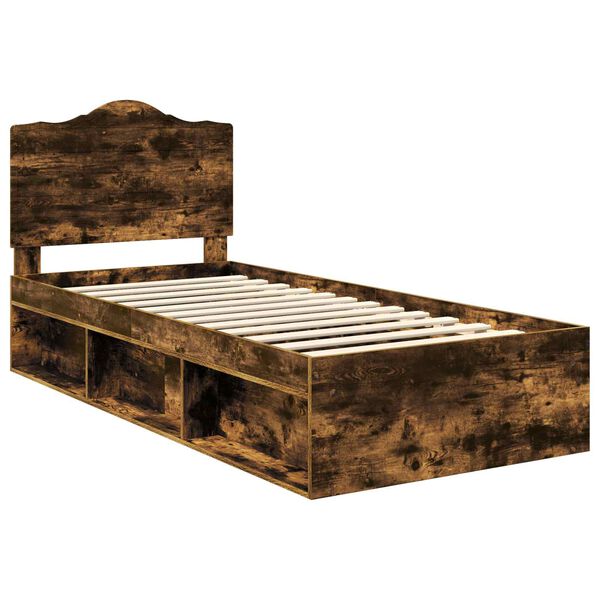 vidaXL Cadre de lit avec t&ecirc;te de lit Ch&ecirc;ne fum&eacute; 75 x 190 cm Pin massif