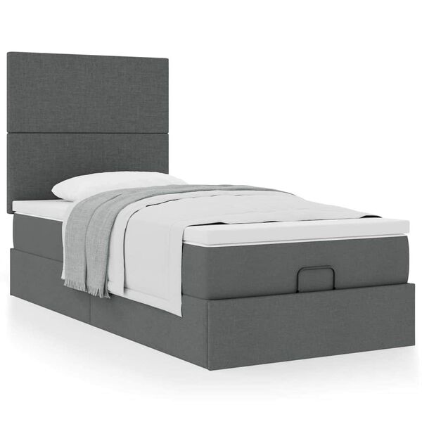 vidaXL Lit ottoman avec matelas gris fonc&eacute; 90x200 cm tissu
