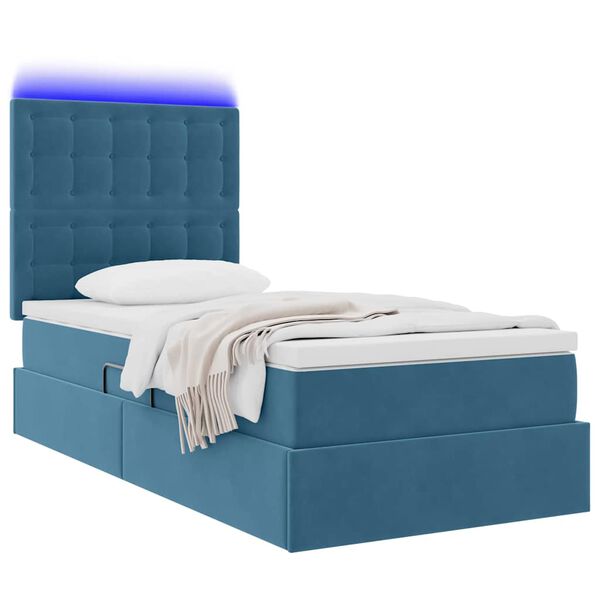 vidaXL Lit avec rangement et LED Bleu fonc&eacute; 90 x 190 cm Velours