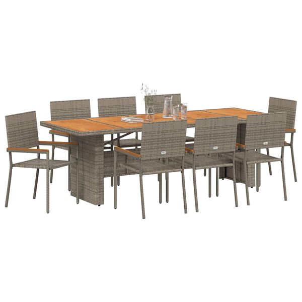 vidaXL Ensemble de salle &agrave; manger pour jardin 9 pcs Gris polyrotin