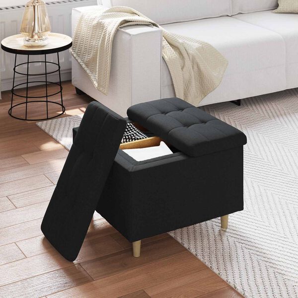 vidaXL Pouf de rangement avec coussin Noir 60 x 60 x 45 cm tissu