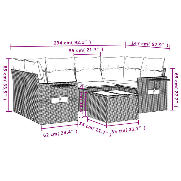 vidaXL Salon de jardin avec coussins 7 pcs beige r&eacute;sine tress&eacute;e