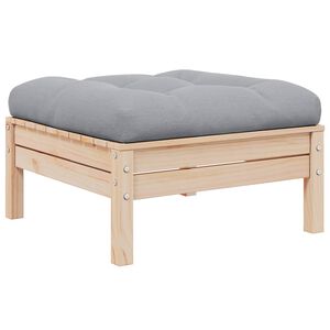 vidaXL Repose-pied de jardin avec coussin gris Bois de pin massif