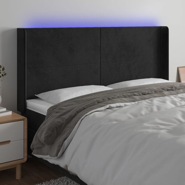 vidaXL T&ecirc;te de lit &agrave; LED Noir 203x16x118/128 cm Velours