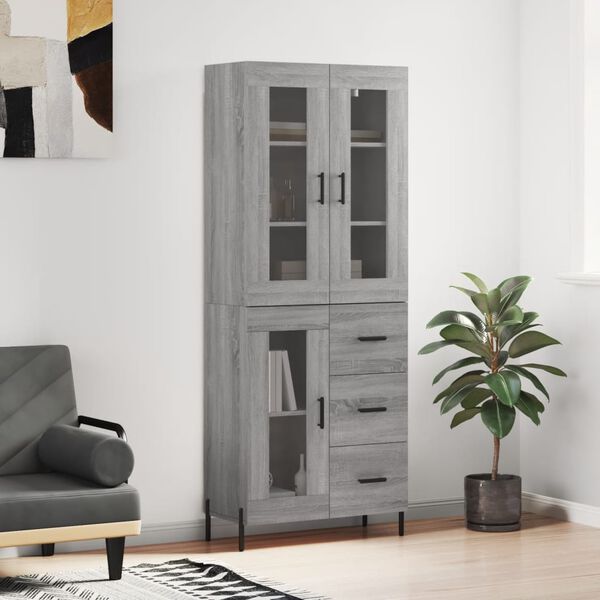 vidaXL Buffet haut Sonoma gris 69,5x34x180 cm Bois d'ing&eacute;nierie