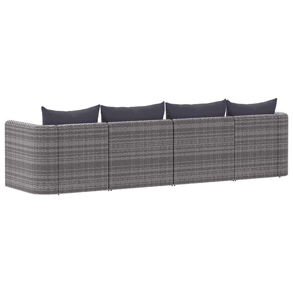 vidaXL Meuble de jardin 4 pcs avec coussins Gris R&eacute;sine tress&eacute;e