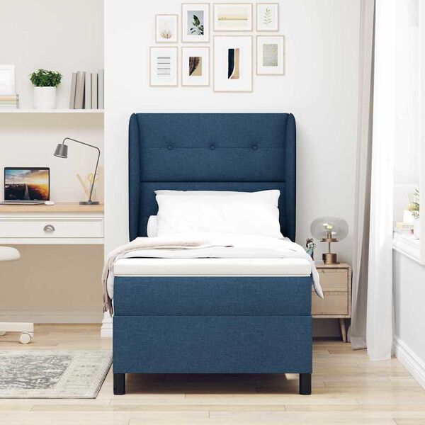 vidaXL Lit &agrave; ressorts avec matelas Bleu 80 x 200 cm tissu