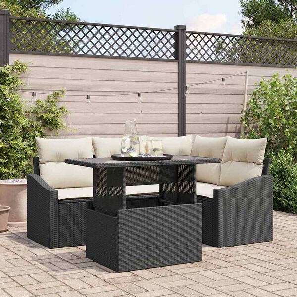 vidaXL Ensemble de canap&eacute; de jardin avec coussin 5 pcs Noir et Cr&egrave;me