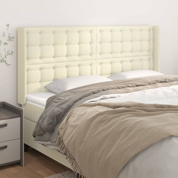 vidaXL T&ecirc;te de lit avec oreilles Cr&egrave;me 183x16x118/128 cm Similicuir