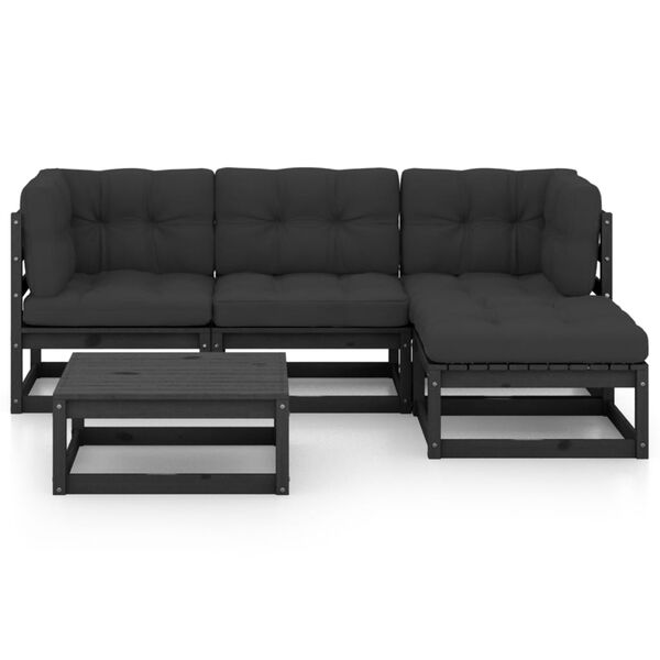 vidaXL Salon de jardin 5 pcs avec coussins Bois de pin massif