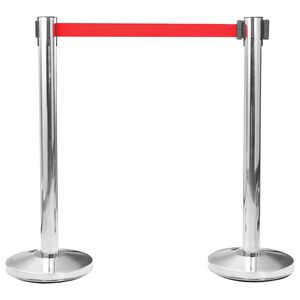vidaXL Colonne avec bande de barri&egrave;re d'a&eacute;roport Inox Argent&eacute;