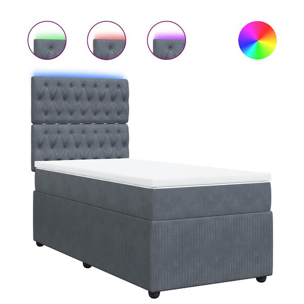 vidaXL Sommier &agrave; lattes de lit et matelas Gris fonc&eacute; 90x190 cm Velours