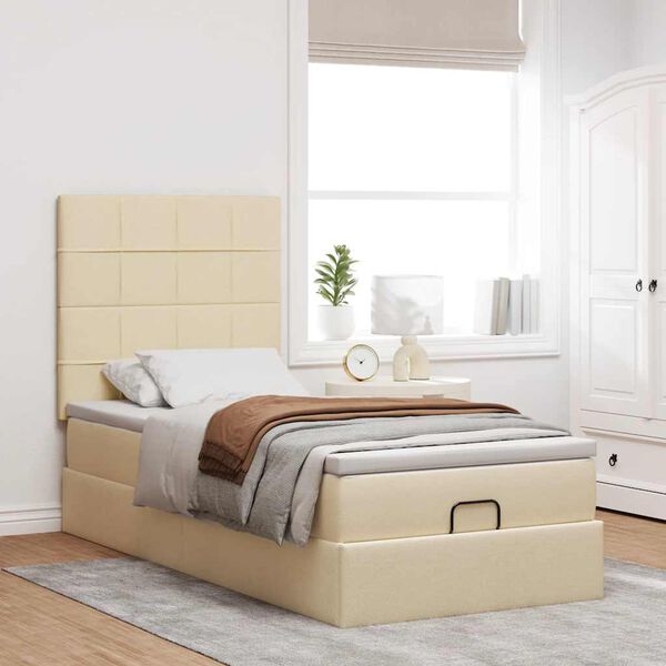vidaXL Cadre de lit ottoman avec matelas cr&egrave;me 90x190 cm tissu