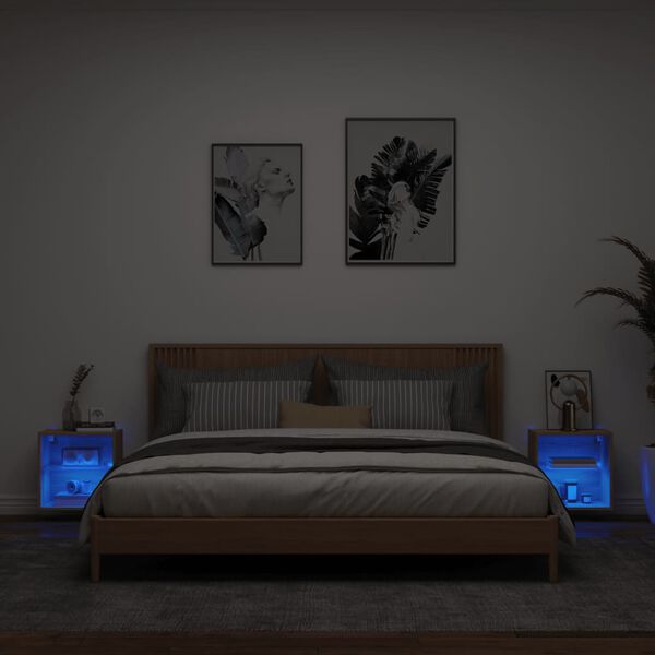 vidaXL Tables de chevet murales avec lumi&egrave;res LED 2 pcs ch&ecirc;ne sonoma