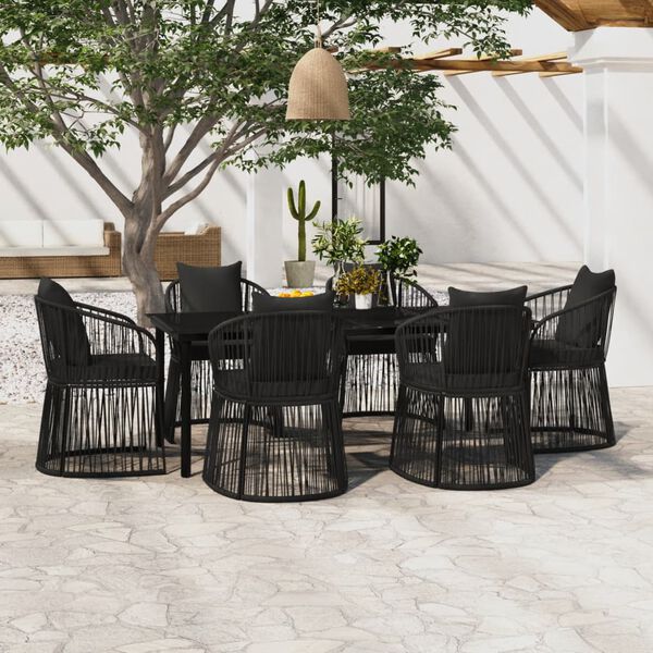 vidaXL Ensemble &agrave; manger de jardin avec coussins 7 pcs Noir