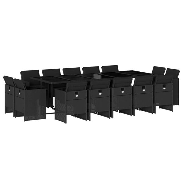 vidaXL Ensemble &agrave; manger de jardin 15 pcs coussins noir r&eacute;sine tress&eacute;e