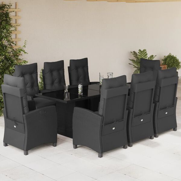 vidaXL Ensemble &agrave; manger de jardin 9pcs coussins noir r&eacute;sine tress&eacute;e