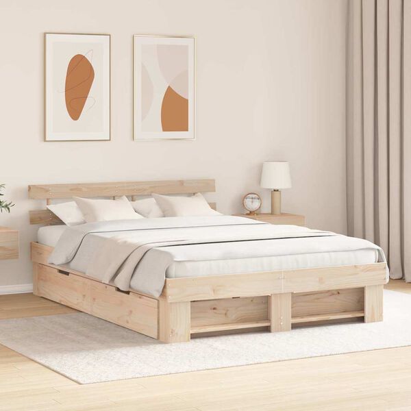 vidaXL Cadre de lit avec t&ecirc;te de lit Marron 160 x 200 cm Pin massif