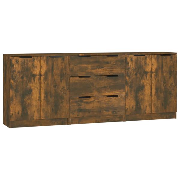 vidaXL Buffets 3 pcs Ch&ecirc;ne fum&eacute; Bois d'ing&eacute;nierie