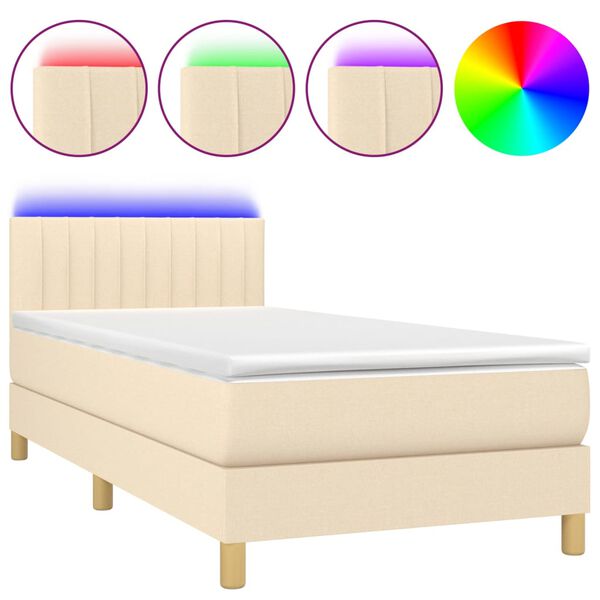 vidaXL Sommier &agrave; lattes de lit avec matelas LED Cr&egrave;me 80x200 cm Tissu