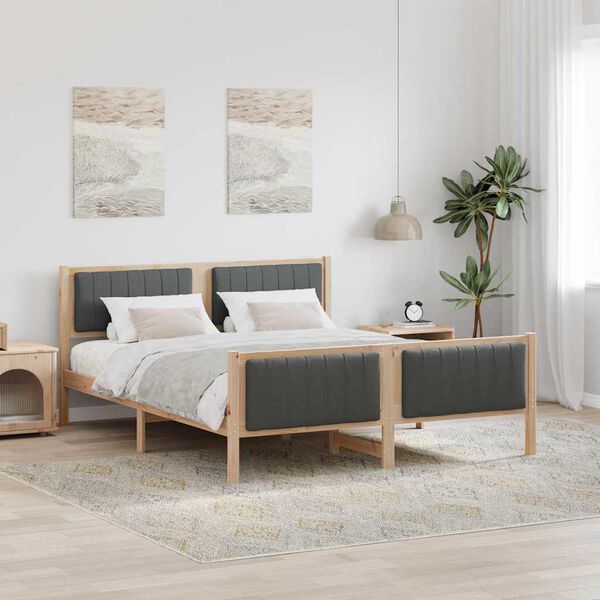 vidaXL Cadre de lit avec t&ecirc;te de lit marron et gris fonc&eacute; 150 x 200 cm