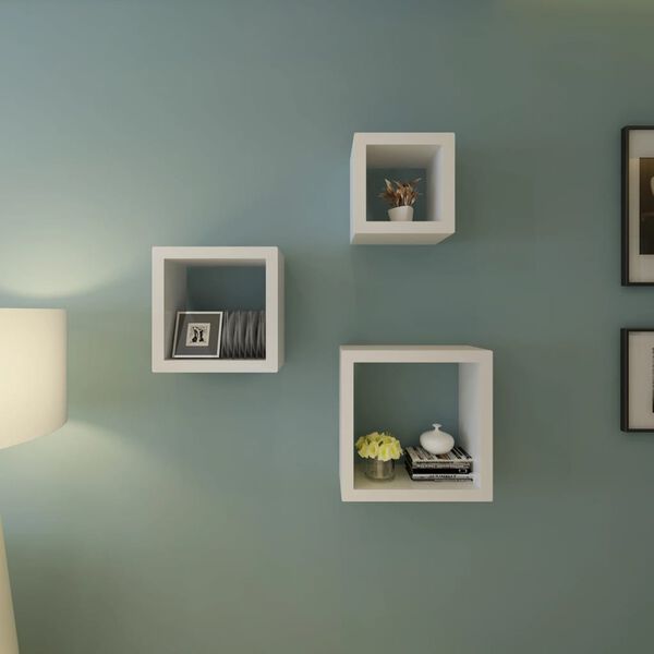 vidaXL Ensemble de 3 étagères cube blanc