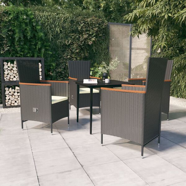 vidaXL Ensemble &agrave; manger de jardin avec coussins 5 pcs Noir