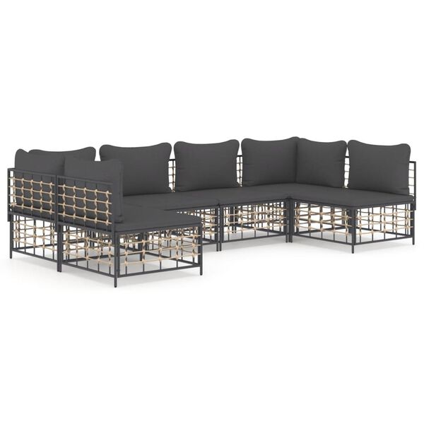 vidaXL Salon de jardin 6 pcs avec coussins anthracite r&eacute;sine tress&eacute;e