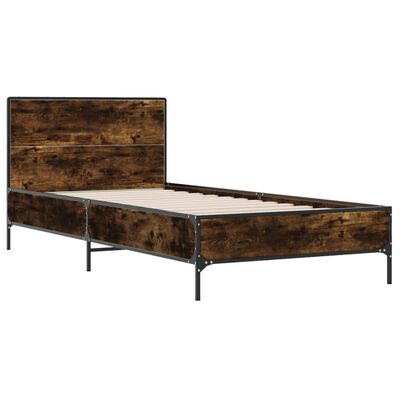 vidaXL Cadre de lit chêne fumé 90x200 cm bois d'ingénierie et métal