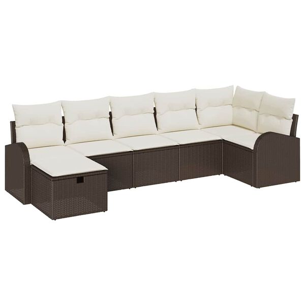 vidaXL Ensemble de Canap&eacute;s avec coussin Marron et Cr&egrave;me polyrotin