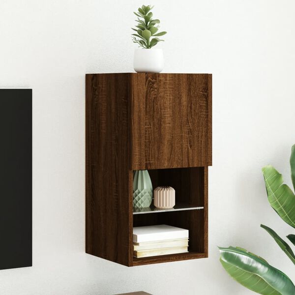 vidaXL Meuble TV avec lumi&egrave;res LED ch&ecirc;ne marron 30,5x30x60 cm
