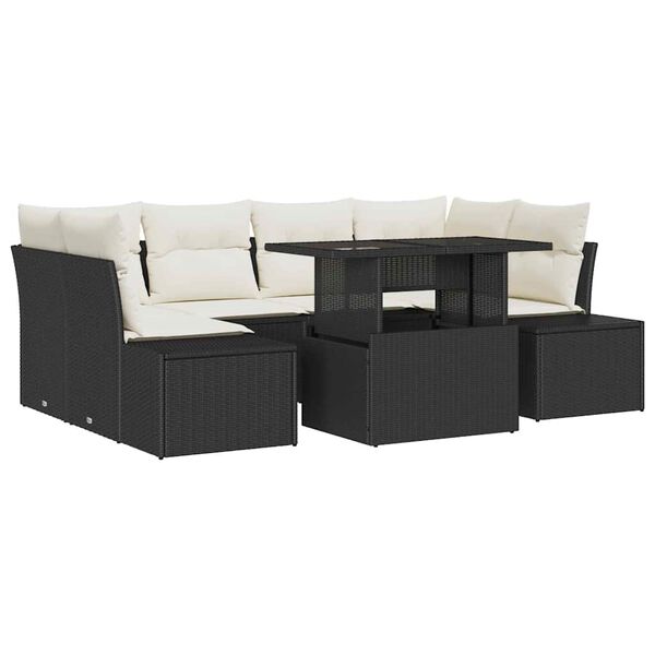 vidaXL Ensemble de Canap&eacute;s avec coussin 7 pcs Noir et Cr&egrave;me polyrotin