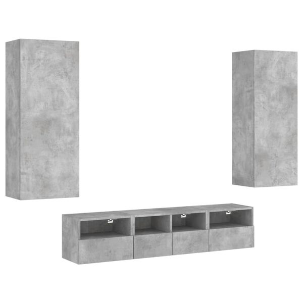 vidaXL Unit&eacute;s murales TV 5 pcs gris b&eacute;ton bois d'ing&eacute;nierie