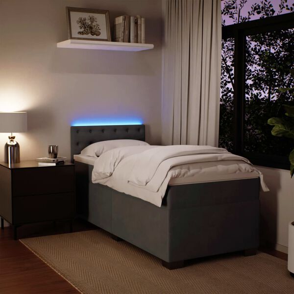 vidaXL Sommier &agrave; lattes de lit et matelas Gris fonc&eacute; 90x190 cm Velours