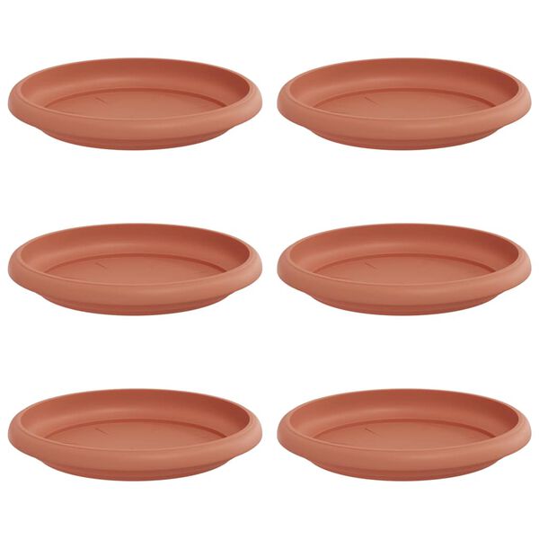 vidaXL Plateau &agrave; fleurs rond 6 pcs Rouge brique &Oslash; 14 x 2 cm Plastique