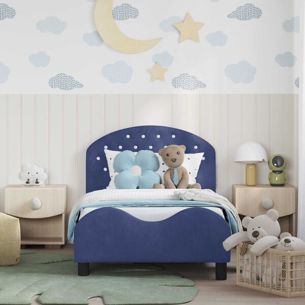 vidaXL Cadre de lit pour enfants avec t&ecirc;te de lit Bleu police Velours