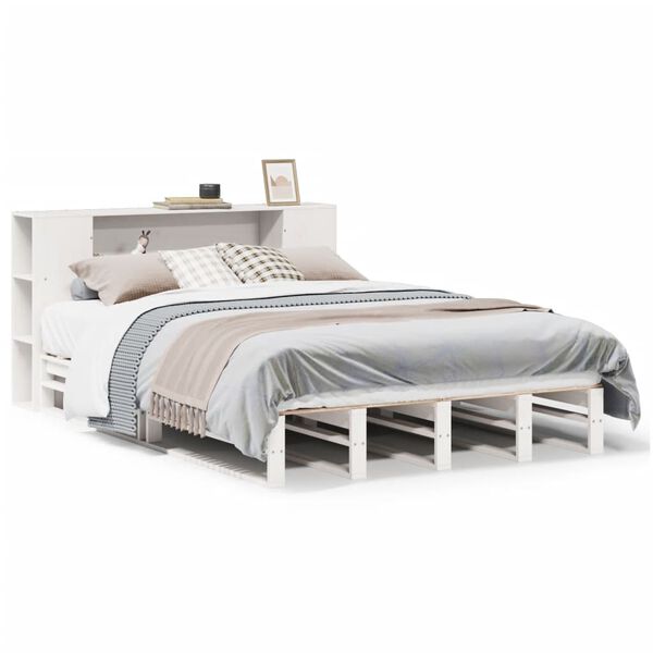 vidaXL Lit biblioth&egrave;que sans matelas blanc 135x190 cm bois massif