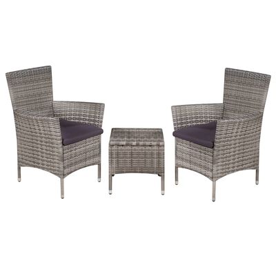 vidaXL Mobilier de bistro 3 pcs Résine tressée Gris