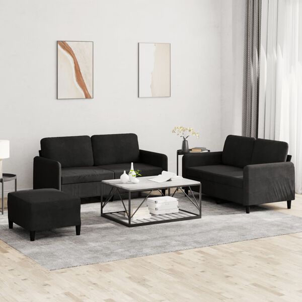 vidaXL Ensemble de canap&eacute;s 3 pcs noir velours