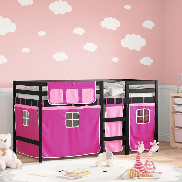vidaXL Lit mezzanine enfants avec rideaux sans matelas rose 90x200cm