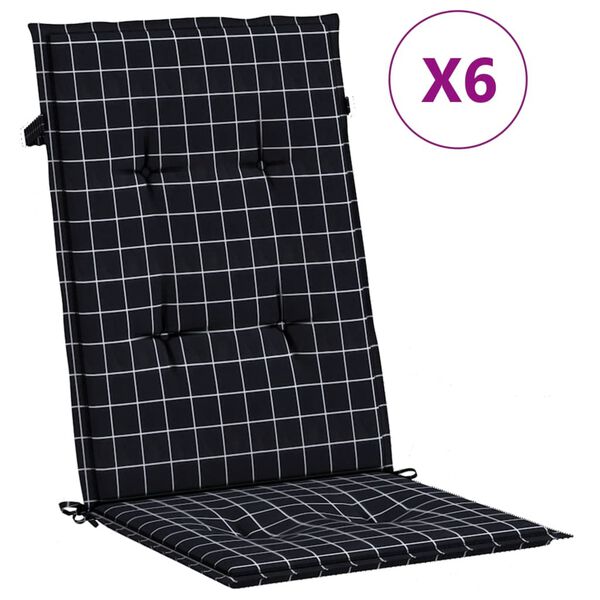 vidaXL Coussins de chaise &agrave; dossier haut lot de 6 noir &agrave; carreaux