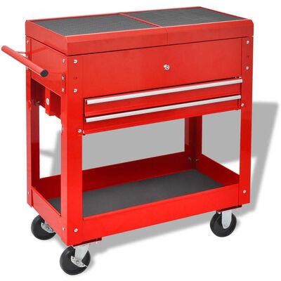 vidaXL Chariot à outils pour atelier avec 2 tiroirs en acier Rouge