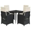 vidaXL Ensemble &agrave; manger de jardin coussins 5pcs Noir R&eacute;sine tress&eacute;e