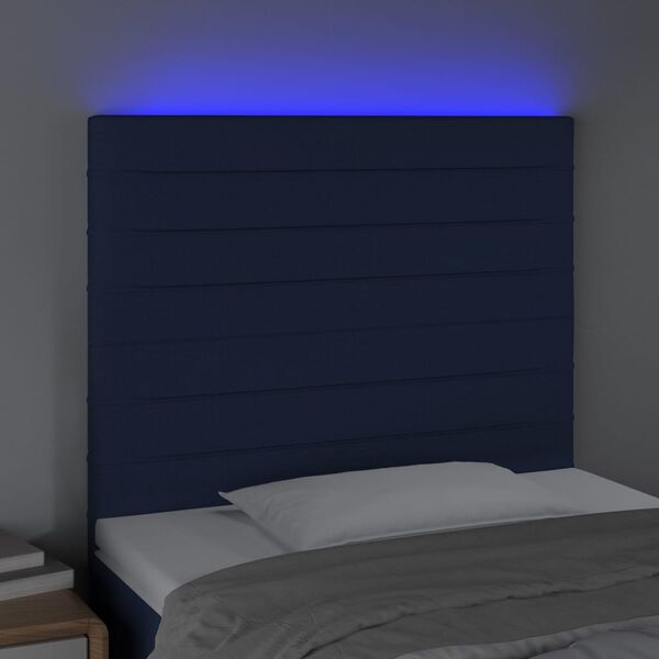 vidaXL T&ecirc;te de lit &agrave; LED Bleu 80x5x118/128 cm Tissu