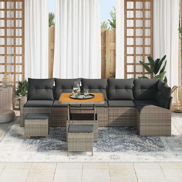 vidaXL Ensemble de canap&eacute; de jardin avec coussin 9 pcs Gris polyrotin