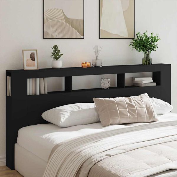 vidaXL T&ecirc;te de lit &agrave; LED noir 220x18,5x103,5 cm bois d'ing&eacute;nierie